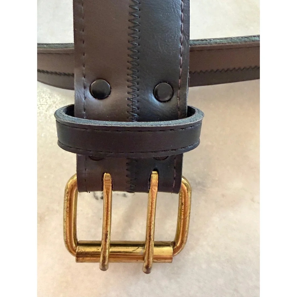 Mens Brown/Black Simulated Leather Double Prong Belt Zigzag USA Made Size 36